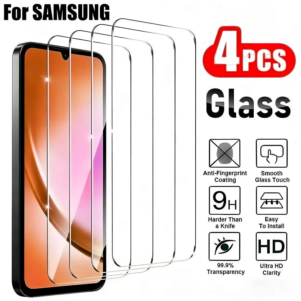 4Pcs Ultra Clear Tempered Glass for Samsung Galaxy A16 A17 A23 A26 A36 A56 Screen Protector for Samsung A07 A15 A25 A35 A55 A73