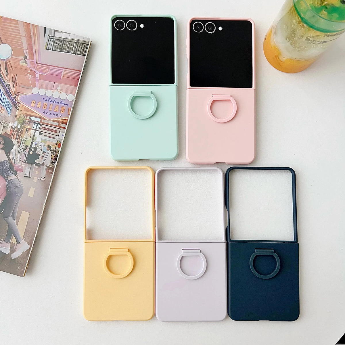 Hot Skin Feel Glass Case for Samsung Galaxy Z Flip 7 FE Fold Business Fashion Ring Hinge Protective Cover for Flip5 Flip6 Cases