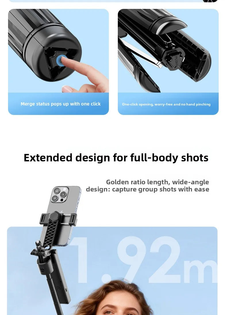 AI Face Tracking Selfie Stick Gimbal Stabilizer, Bluetooth Extendable Phone Tripod with 4-Axis Anti-Shake, Fill Light, Smart Aut