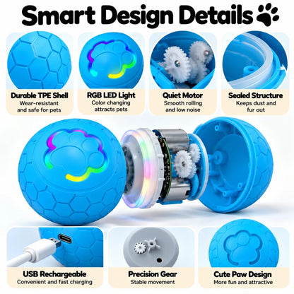 Interactive Smart Pet Toy Ball Motion Activated Hunting Toy Automatic Rolling Color Changing Self Entertainment Cat Small Dog