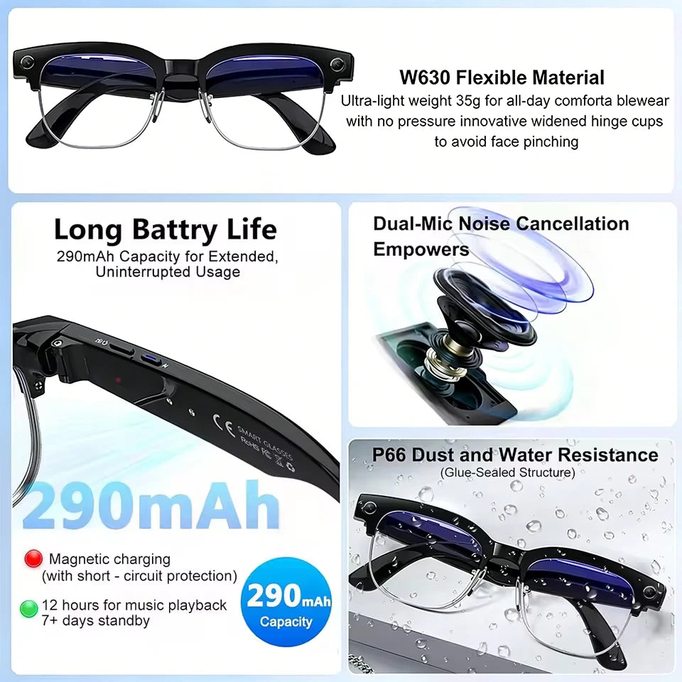 2026 New HD 800W Pixel Smart Glasses with Camera 1080P Video Recording WIFI ChatGPT Translation Music Call Earphones Sunglasses