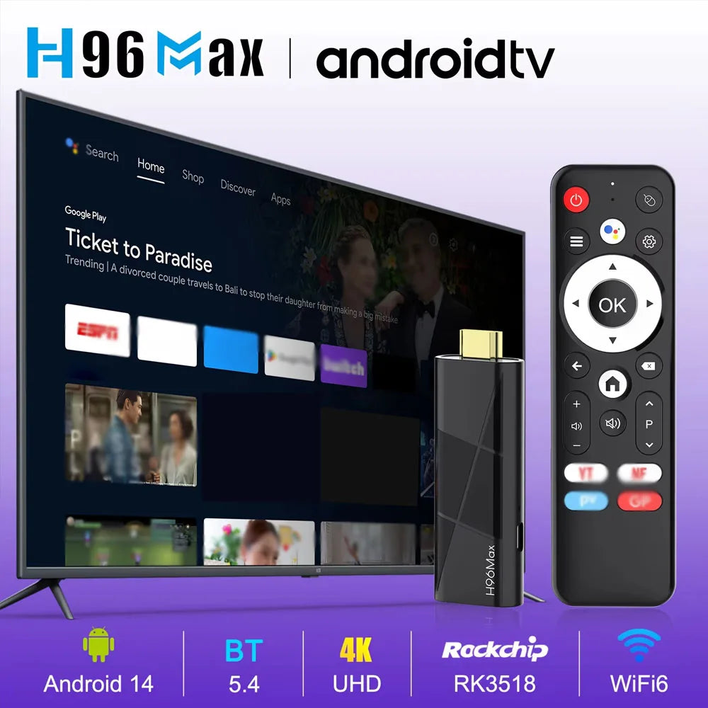 2026 New H96 MAX RK3518 TV Stick Android14 4K TV Box Android Quad Core RAM WiFi6 BT5.4 2GB 8GB/16GB Smart TV Box Voice Remote