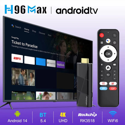 2026 New H96 MAX RK3518 TV Stick Android14 4K TV Box Android Quad Core RAM WiFi6 BT5.4 2GB 8GB/16GB Smart TV Box Voice Remote