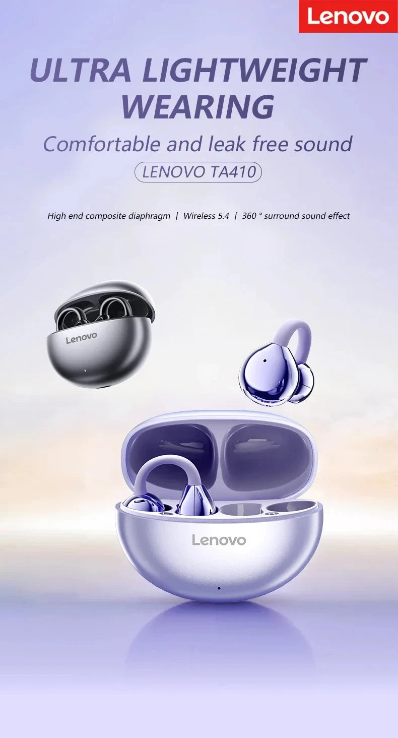 Lenovo TA410 Bluetooth Earbuds Wireless Headphones Ear Clip TWS Earphones Noise Cancelling Sports Gaming Headset for Android iOS