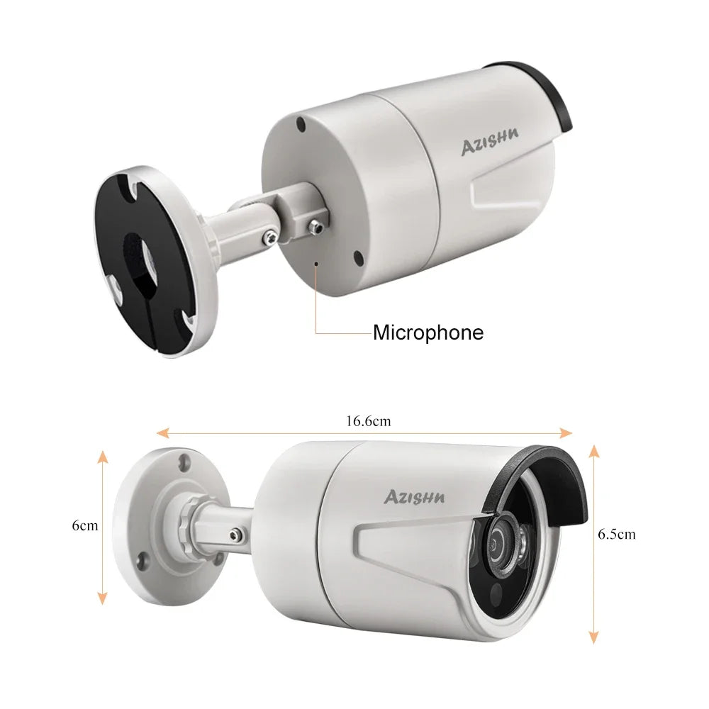 AZISHN 2.8mm Wide Angle 8MP 4K IP Camera Outdoor Face Detect Audio H.265 Bullet CCTV Home 5MP 4MP POE Human AI Security Camera