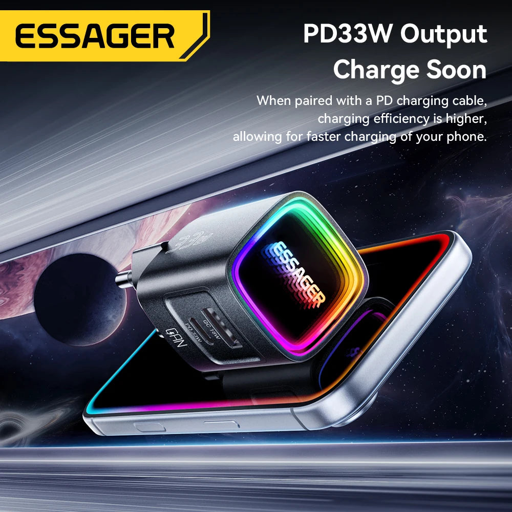 Essager 33W GaN USB Charger Fast Charging USB Type C Wall Charger PD QC3.0 Quick Charge For iPhone 17 16 Samsung Huawei Xiaomi