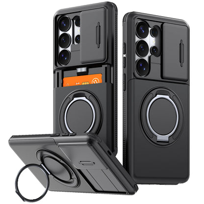 Case For Samsung Galaxy S26 S25 S24 S23 S22 Ultra Plus S25FE S24FE Funda Slide Camera Protect Ring Holder With Card Armor Cover