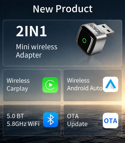 DRNVIYNC 2026 Wireless CarPlay Adapter 2-in-1 Wired to Wireless Dongle for Apple & Android Auto Plug and Play Universal Car Accessory