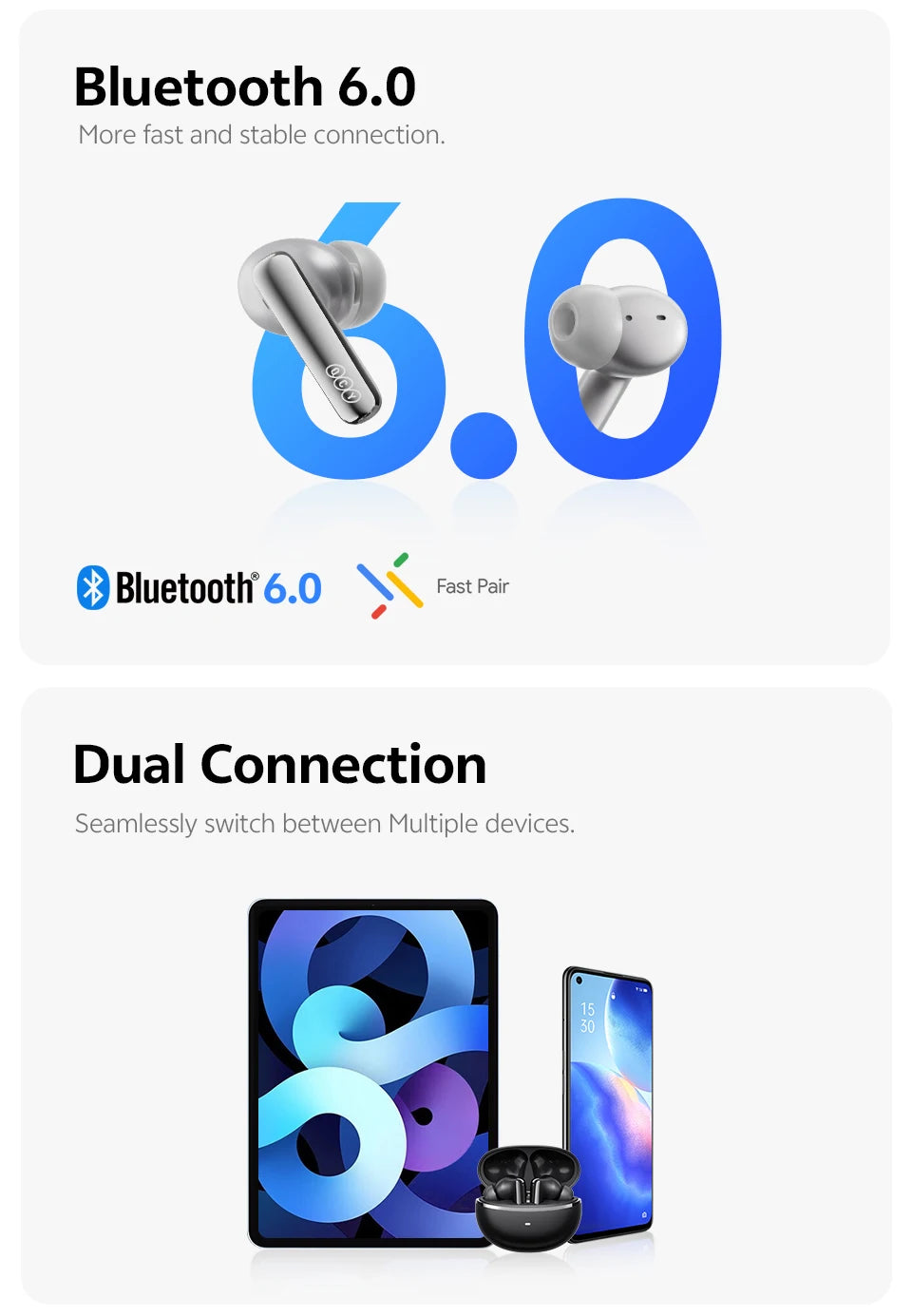 QCY HT18 MeloBuds N70 Wireless Earphones Bluetooth 6.0 Hi-Res with LDAC Audio Earbuds Hybrid ANC Dual Driver Headsets 50Hrs IPX5