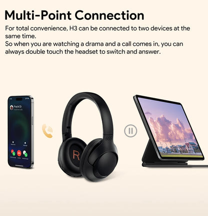 QCY H3 ANC Hi-Res Audio Wireless Bluetooth 5.4 Headphones Over Ear Headset 60Hrs 43dB Hybrid Active Noise Cancellation Earphone