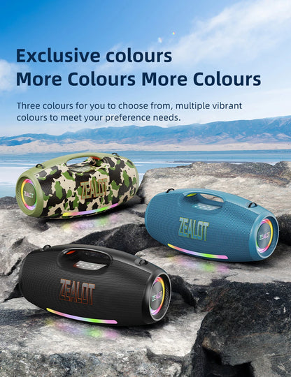 ZEALOT S89 Wireless Speaker 250W Portable Outdoor with RGB Color Lights Long 48000mAh Battery up to 8 Hours Playtime