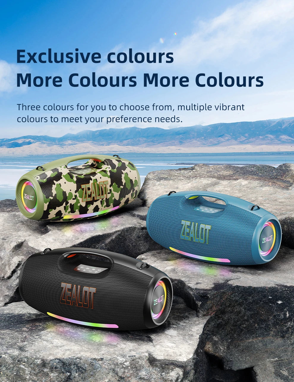 ZEALOT S89 Wireless Speaker 250W Portable Outdoor with RGB Color Lights Long 48000mAh Battery up to 8 Hours Playtime