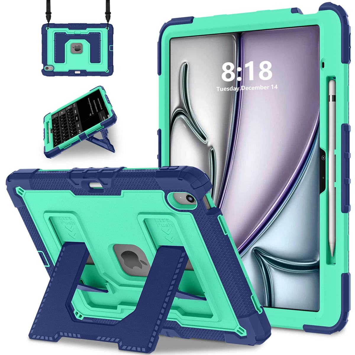 Heavy Duty Shockproof Case for iPad Air 13 11 M4/3/2 Air 4 5 Mini 6 A17 Pro Rugged Protective Cover with Pen Holder/Kickstand