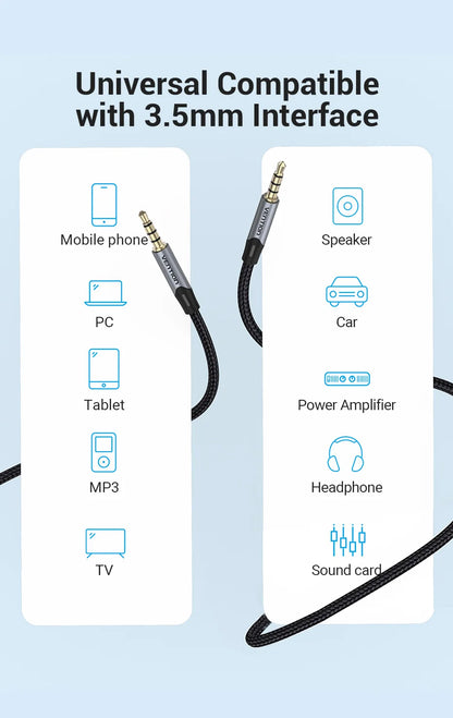 Vention 3.5mm Jack Audio Cable Male to Male 3.5mm Audio Aux Cable Jack for Phone Car Headphones Speaker Cable Wire Line Aux Cord