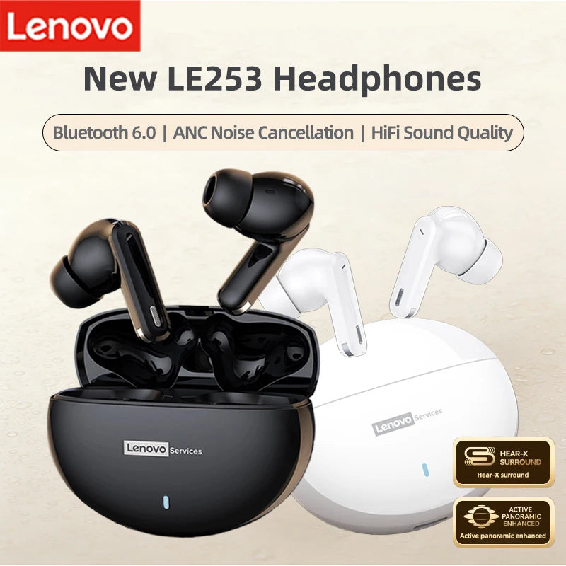 5/10PCS Lenovo LE253 Earphones TWS Wireless Bluetooth 6.0 Headphones ANC Noise Reduction HiFi Sound Gaming Sports Headset New