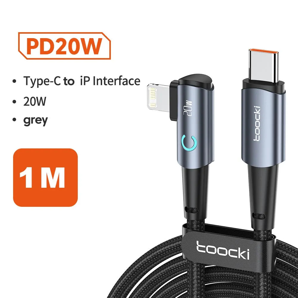 Toocki 20W PD 3.0 USB C Cable for iPhone 15 14 13 12 Pro Max Fast Charging Charger for MacBook iPad Pro Max Lightning Wire Cord