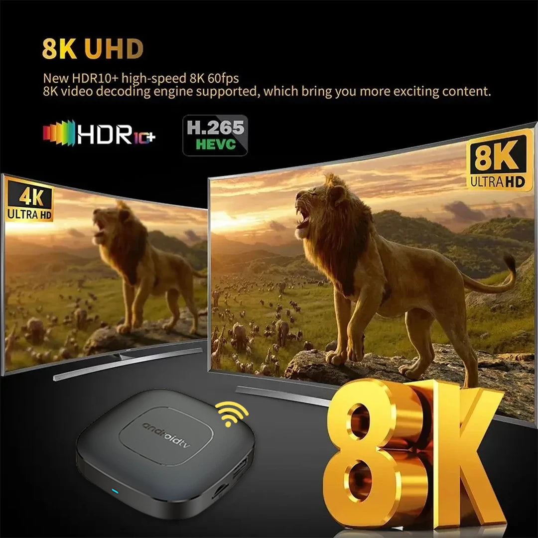 T1 Android 16 TV Box Support Dual Band Wifi BT5.4 8K HD Video Max Memory 128GB Voice Remote Suitable for Home TV Media Playback