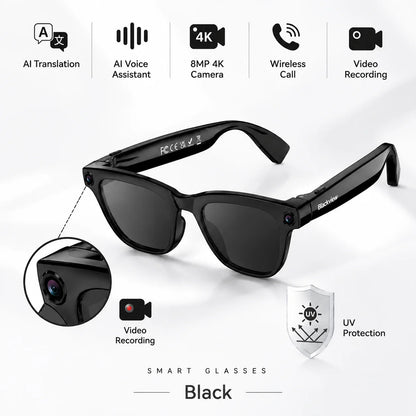 Blackview BV300 4K AI Glasses Color-Changing Smart Translation Glasses Photo Video Recording Waterproof Call Smart Sunglasses