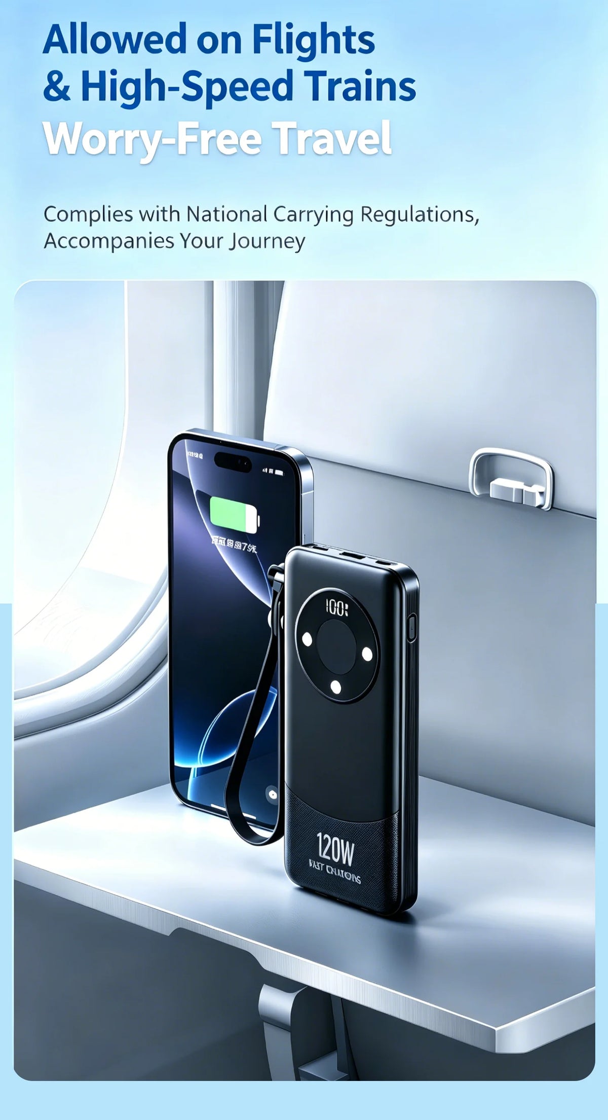 Oloey 2026 100000mAh Power Bank, 120W Super Fast Charging, Large Capacity, Built-in 4 Cables, Portable External Battery Charger