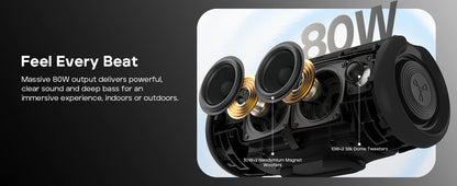 Tribit StormBox Lava 80W Bluetooth Speaker Portable Wireless Speaker IP67 24H Playtime Deep Bass XBass TWS Pairing Outdoor Party