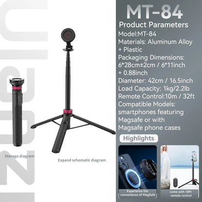 Ulanzi MT-84 Portable Bluetooth Selfie Stick Smartphone Tripod Quick Release With Wireless Bluetooth Controller For iPhone 15 14