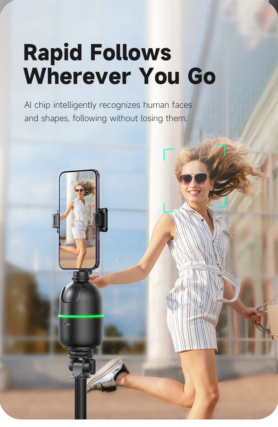Selfie Stick Stabilizer 360° Auto Face Tracking AI Gimbal All-in-One Desktop Phone Holder Tripod for Smartphone Video Vlog Live