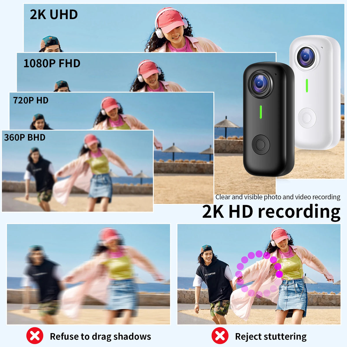 Mini Magnetic Thumb Action Cam 120° Wide Angle Smart Anti Shake For Bike Vlog Motorcycle Daily School Recording And Cycling
