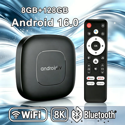 T1 Android 16 TV Box Support Dual Band Wifi BT5.4 8K HD Video Max Memory 128GB Voice Remote Suitable for Home TV Media Playback
