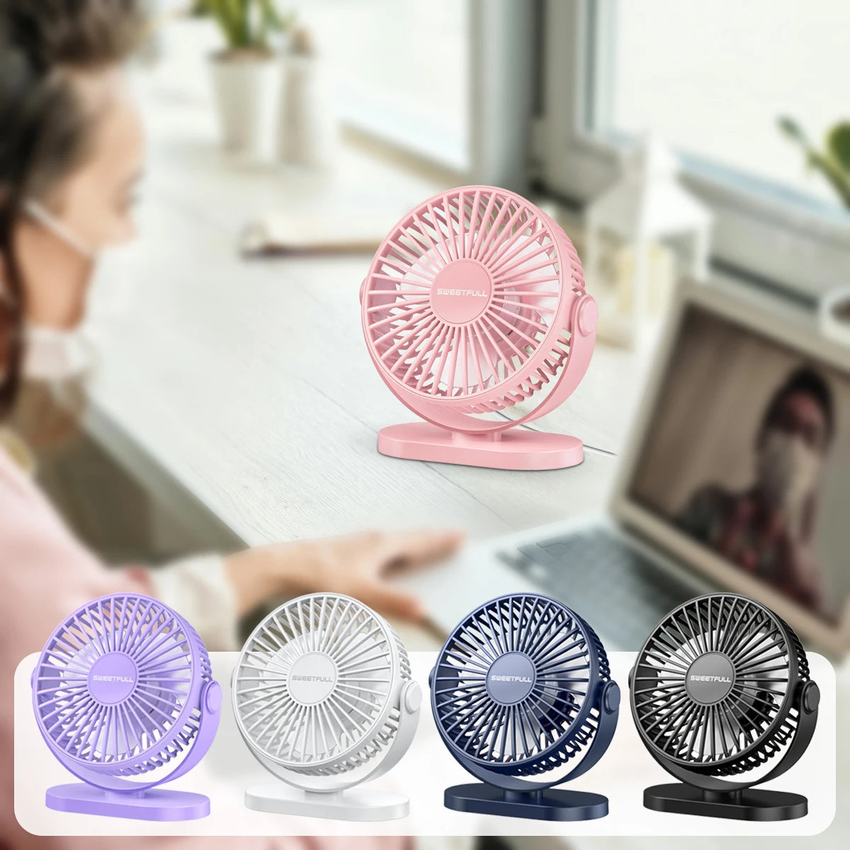 USB Fan Portable Desktop Wall Mounted Mini Electric Fan Mute 3 Speed Adjustment Air Circulator For Home Desk Office