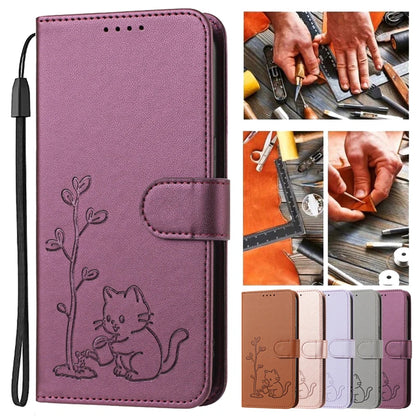 Cats & Trees Pattern Leather Phone Case For VIVO Y39 Y29 Y19S Y38 Y78+ Y17S Y27 Y36 Y16 Y56 5G Wallet Flip Cover Card Holder Bag