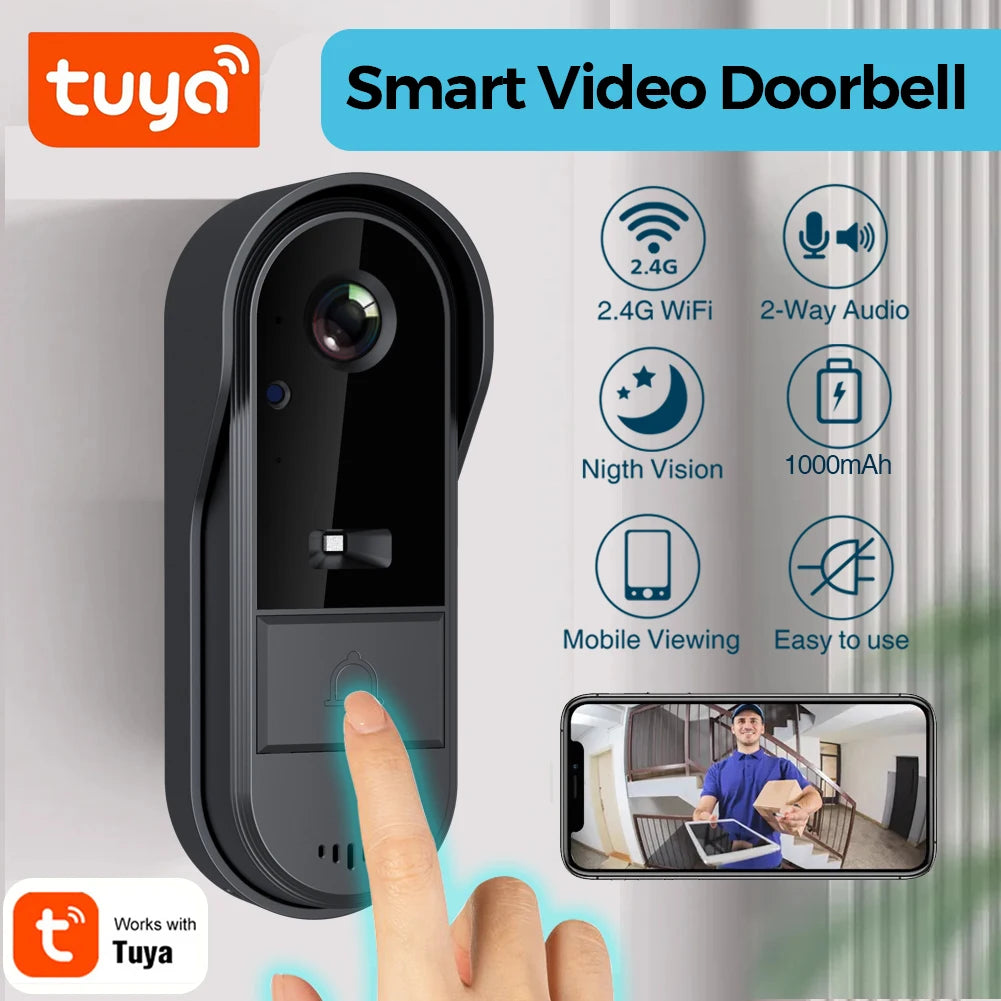 XBIBI Tuya WiFi doorbell, Smart Video Doorbell Camera, 2-way Intercom, Night Vision, microSD/cloud, waterproof, long standby, Wireless Security Camera, Rechargeable Battery