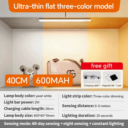 USB Rechargeable Motion Sensor LED Light, Black & White Available - Under Cabinet Lighting for Kitchen Home Indoor  LED Lighting