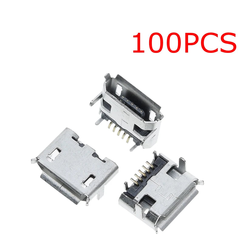 TZT 10pcs/100PCS Micro USB 5pin Female Usb Socket Flat mouth four legs socket mini usb connector