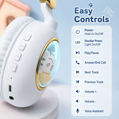 Kids Wireless Headphones with RGB light, 20H Battery Life, Transparent Capsule Cartoon Design, Bluetooth 5.3 Foldable Headset