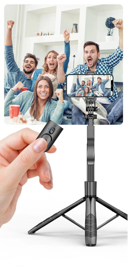 1.55m Extendable Wireless Selfie Stick Tripod with Bluetooth Remote for iPhone Android GoPro,360°Rotation Phone Stand for Videos