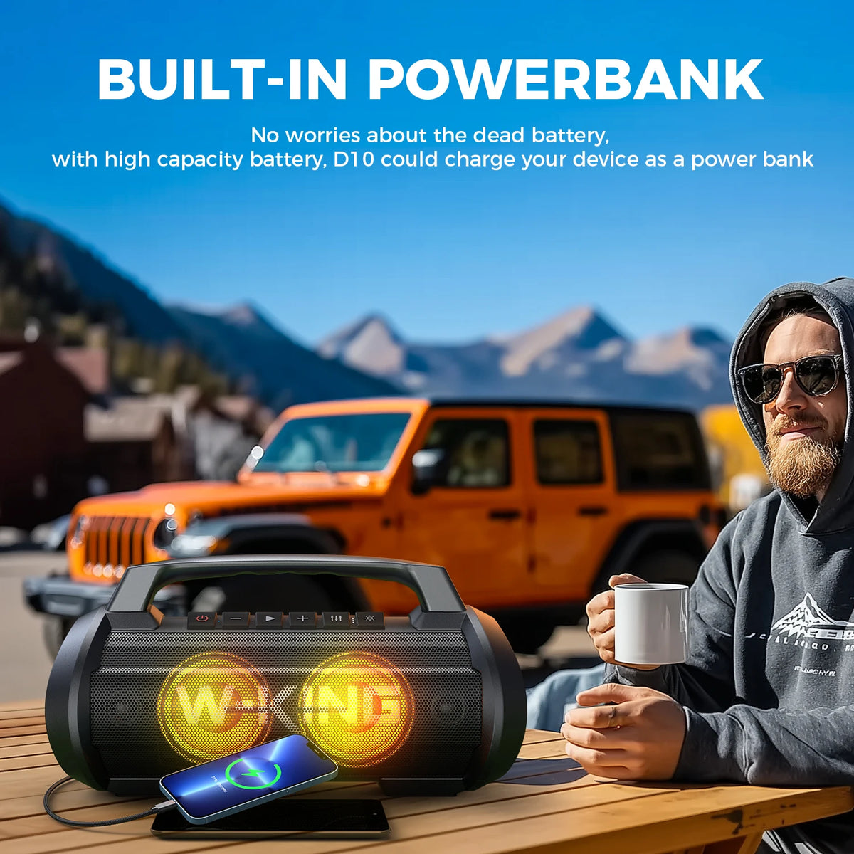 W-KING D10MIC 70W RMS Bluetooth Portable Speaker Wireless Loud IPX6 Waterproof Bluetooth Music Box with Subwoofer/Bass Boost