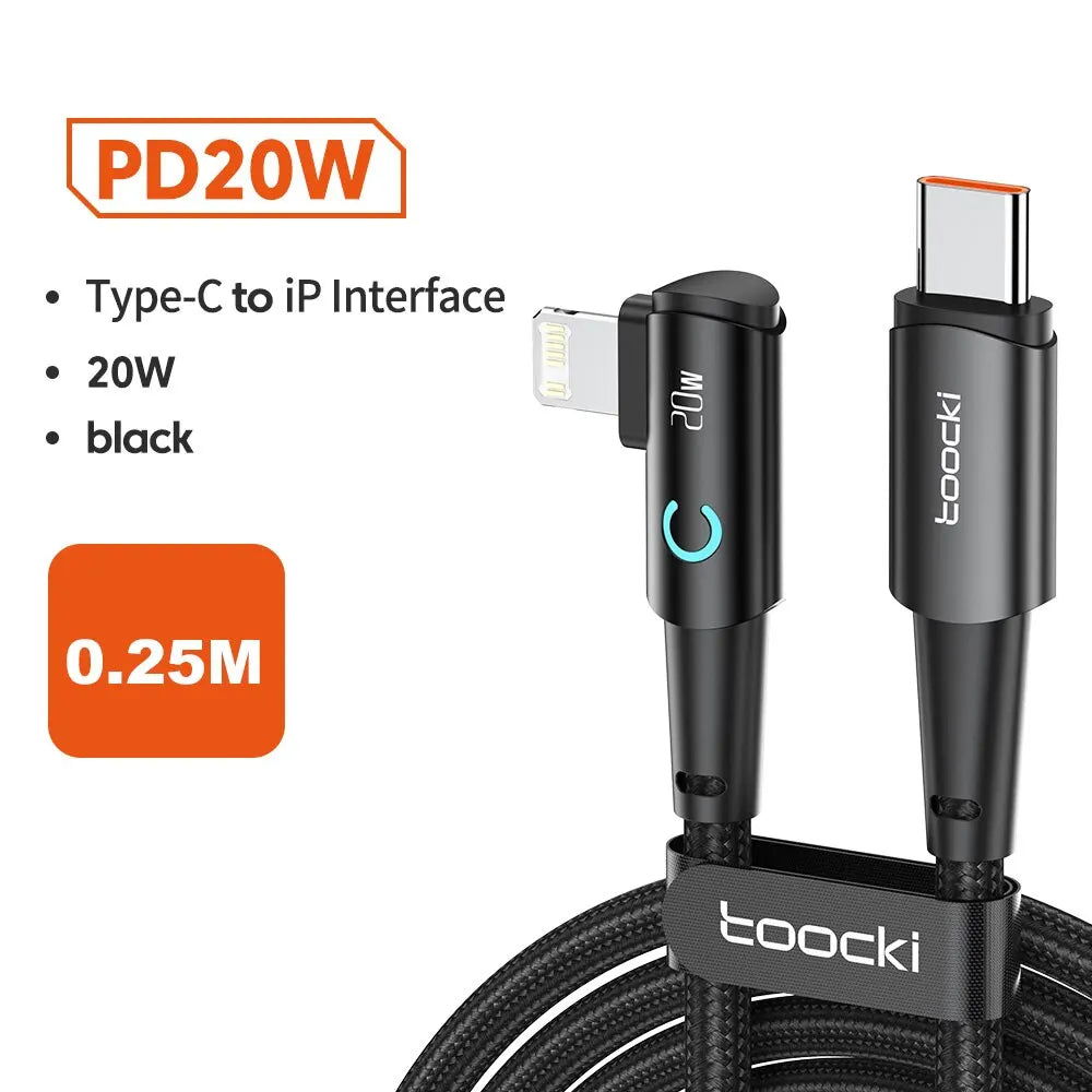 Toocki 20W PD 3.0 USB C Cable for iPhone 15 14 13 12 Pro Max Fast Charging Charger for MacBook iPad Pro Max Lightning Wire Cord
