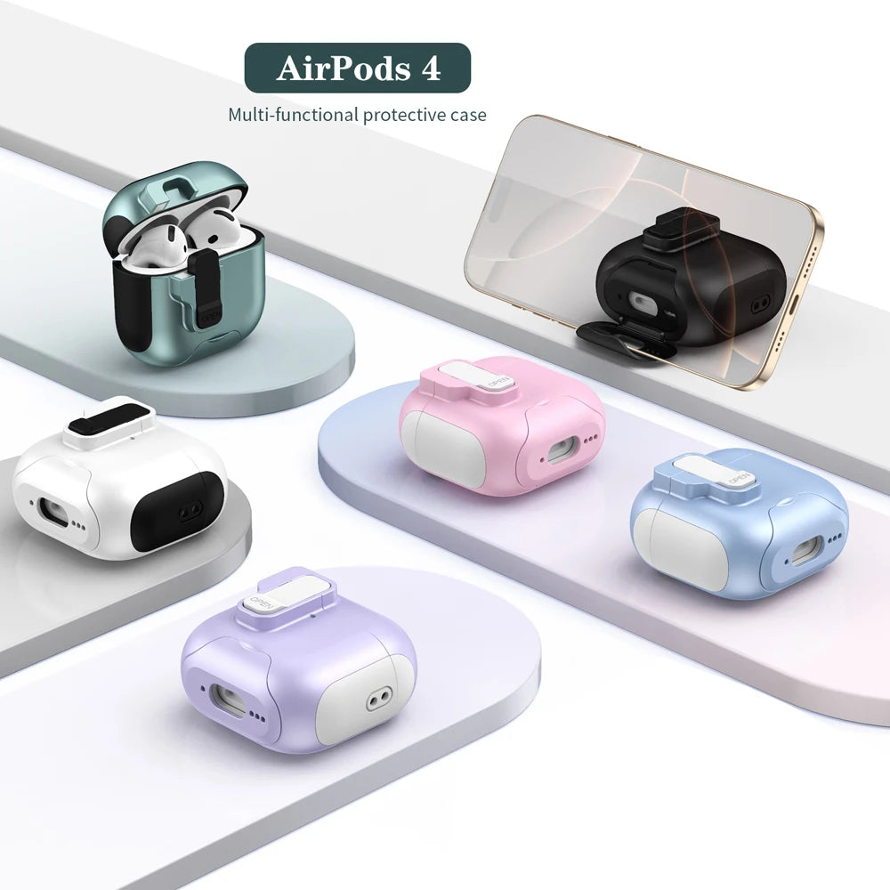 Magnet Security Lock Cover for Airpods 4 ANC Case With Lanyard Full Body Protection Shockproof Charging Cases For Airpods Pro 2
