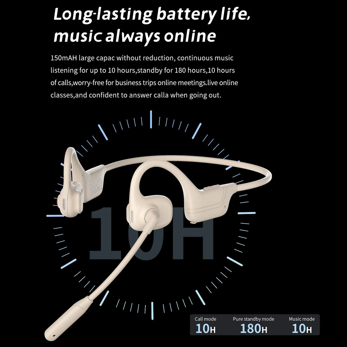 DG09 Bone Conduction Headphone Wireless Bluetooth 5.3 Headset Outdoor Sport Earphones IPX5 Waterproof Hands-free with Microphone