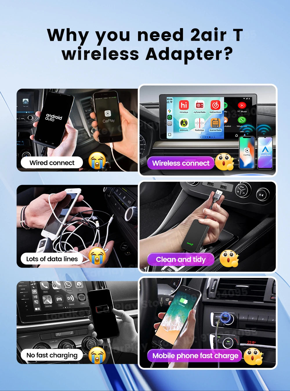 Carlinkit 5.0 2air Wireless CarPlay Android Auto Wireless Adapter 2in1 Plug and Play Auto Connection 5.8Ghz WiFi Bluetooth GPS