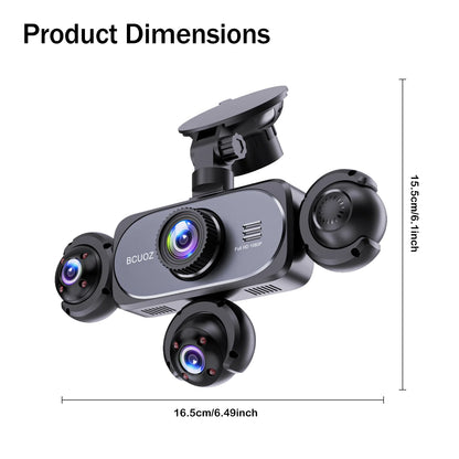 BCUOZ 360° Dashcam 5-Lens 1080P Front 720P Rear Left Right Car Cameras Super Night Vision G-Sensor WDR Loop Recording 12-24V Plug Power Supply Optional 64GB Memory Card