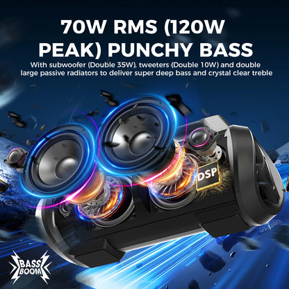 W-KING D10MIC 70W RMS Bluetooth Portable Speaker Wireless Loud IPX6 Waterproof Bluetooth Music Box with Subwoofer/Bass Boost