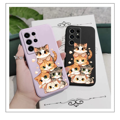 Cute Soft Cat Phone Case For Samsung Galaxy S25 S24 S23 S22 S21 S20 S10 S10E Ultra Plus FE Note 20 Ultra Plus Cover