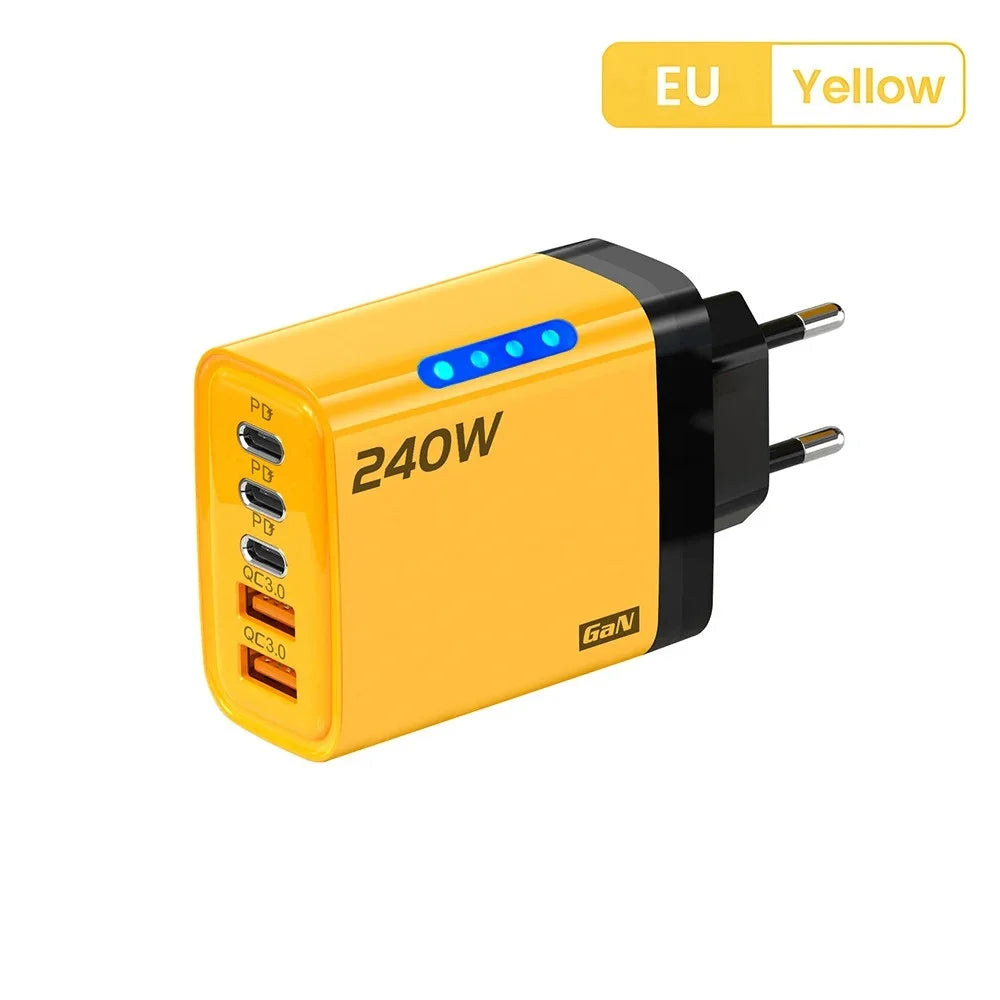 240W USB C Phone Charger Fast Charging Wall Adapters 100W 6A 3 In 1 USB-A to 3 ×Type-C Data Cables For iPhone 15 Samsung Xiaomi