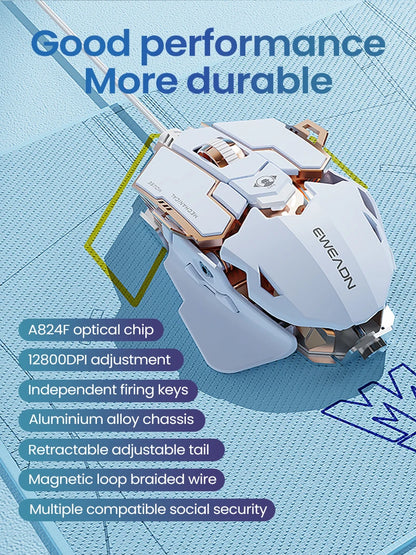 EWEADN G5 USB Wired Gaming Mouse Silent or audible optional, Buttons Macro Function Keys, for desktop, laptop, computer, school