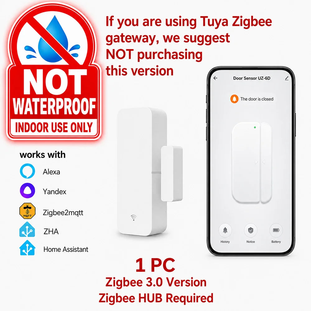 Zigbee 3.0 Door Window Sensor IP65 Waterproof & Non-Waterproof Versions Magnetic Contact Alarm Home Assistant Zigbee2MQTT