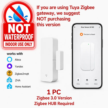 Zigbee 3.0 Door Window Sensor IP65 Waterproof & Non-Waterproof Versions Magnetic Contact Alarm Home Assistant Zigbee2MQTT