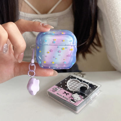 Dopamine Gradient Colorful Little Star Wavy Edge With Pendant Shock Proof Earphone Cover Case for AirPods 1 or 2 3 4 5 Pro 2 3