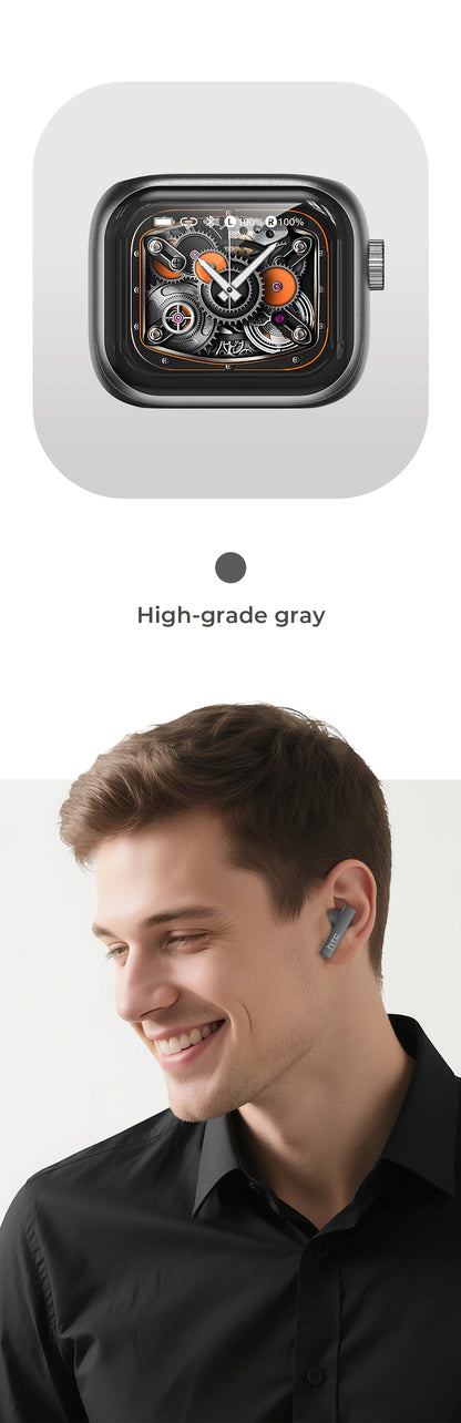Headphones Bluetooth 5.2 TWS HTC Wireless Earphones Sports Earbuds With Microphone Full HD LCD Display Control Music Headset