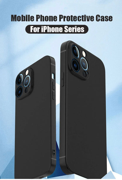 Luxury Black Silicone Matte Phone Case For iPhone 11 12 13 14 15 16 Pro Max 15 Plus 12 Mini 16E Xr X Xs Max Back Cover Soft Case